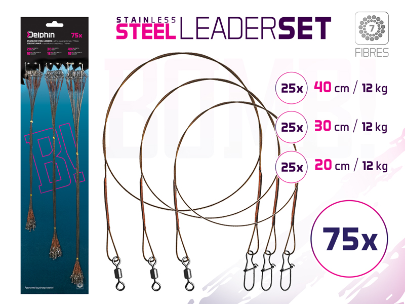 Set ocel. lanek BOMB! S obr. a karab. / 7 vláken 75x /20,30,40cm/9kg