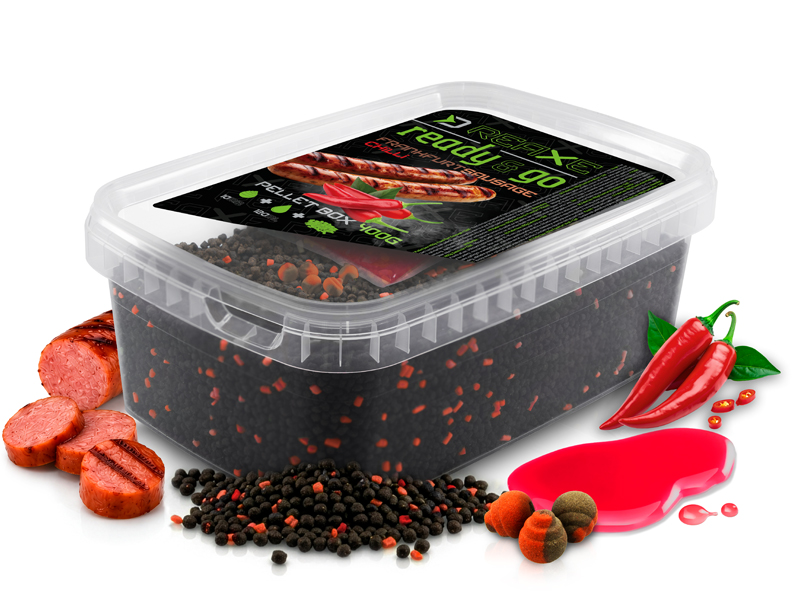 PELLET BOX DELPHIN REAXE READY&GO FR. KOLBÁSZ-CHILI/400G+120ML BOOSTER+10MM WAFT